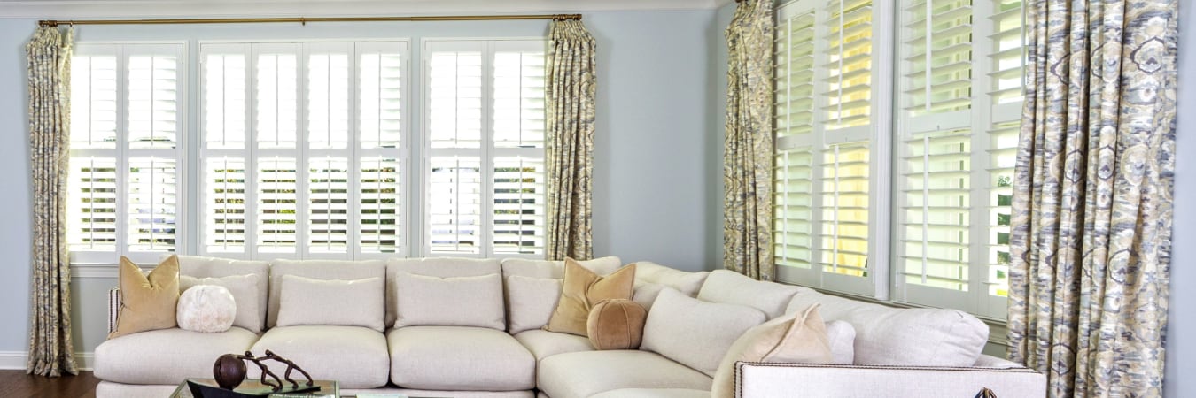 Plantation shutters in a living room